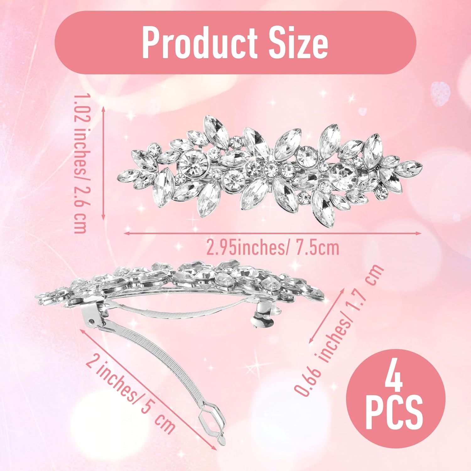 4 Pcs Rhinestone Hair Clips