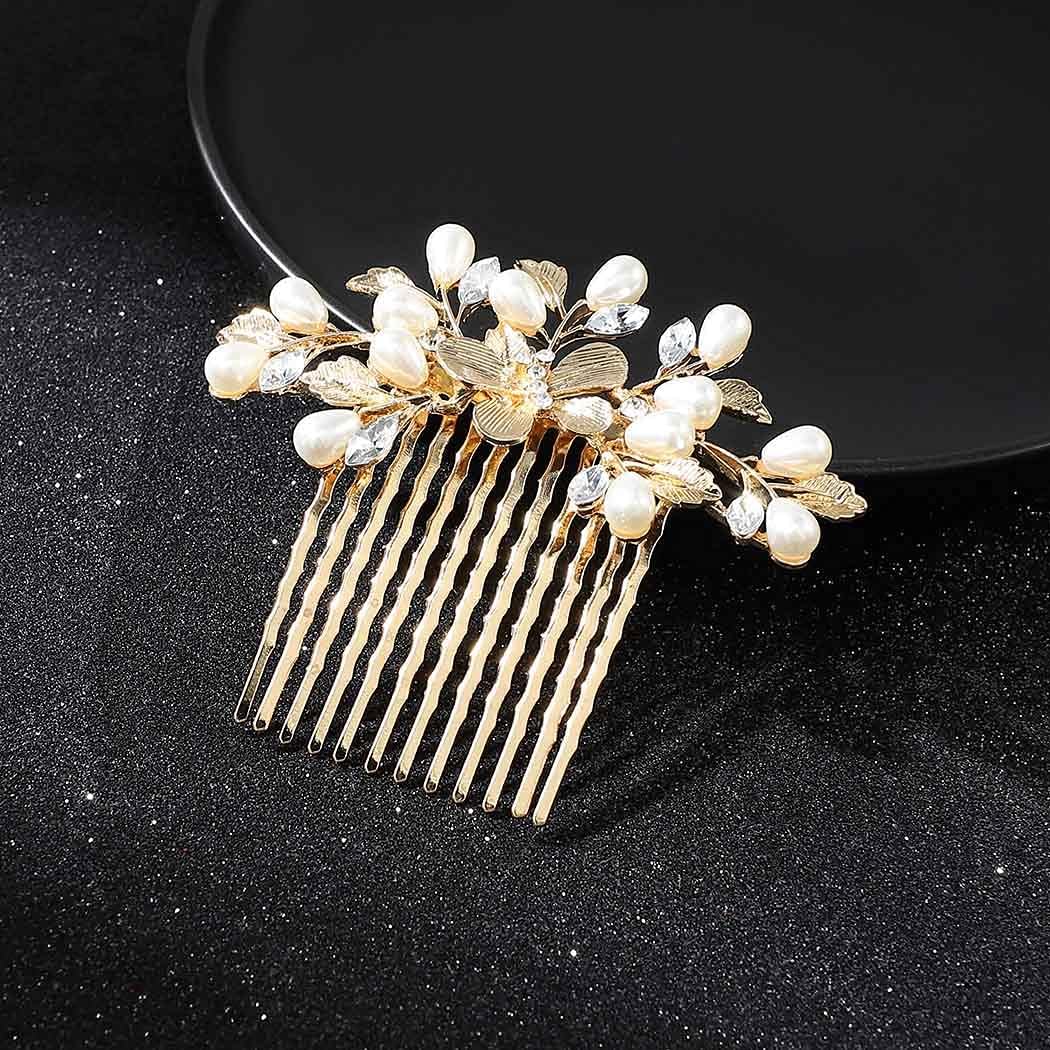 Gold Pearl Wedding Hair Comb