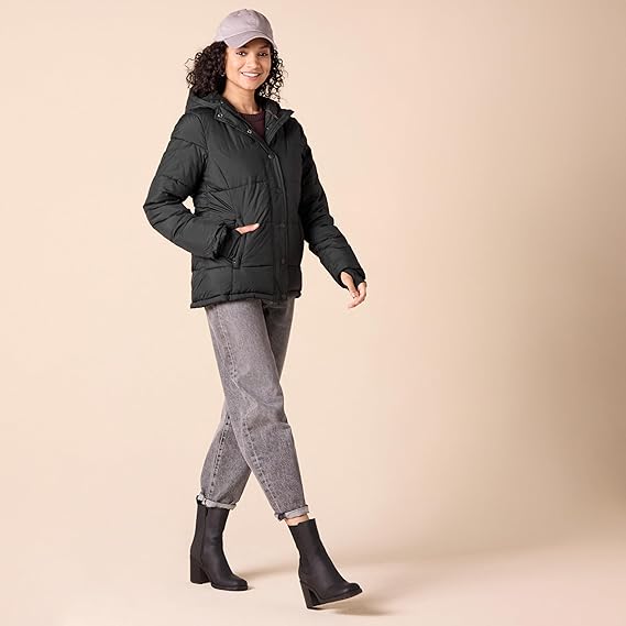 Women's Heavyweight Quilted Long-Sleeved Hooded Puffer Coat